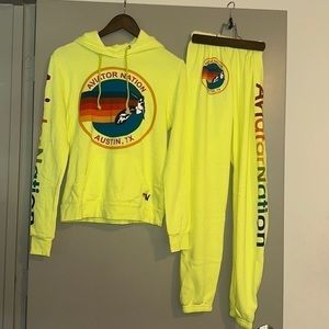 NWT Aviator Nation Austin, TX Hoodie & Sweatpants // Neon Yellow - Sold as Set
